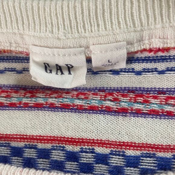 GAP Women’s Fair Isle Crew Neck Knit Sweater Size Large White Multicolor 2019 - Picture 6 of 8